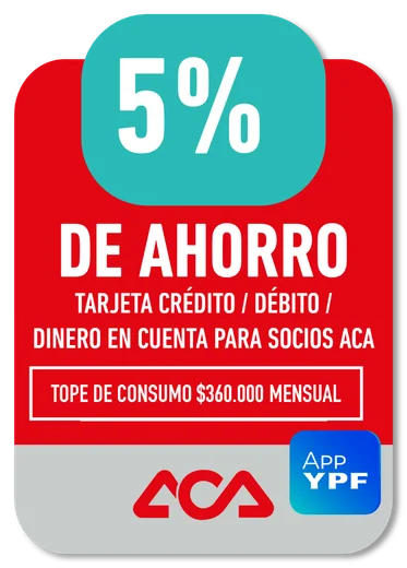 5% ACA · TARJETA CRÉDITO / DÉBITO / DINERO EN CUENTA PARA SOCIOS ACA · TOPE DE CONSUMO $360.000 MENSUAL