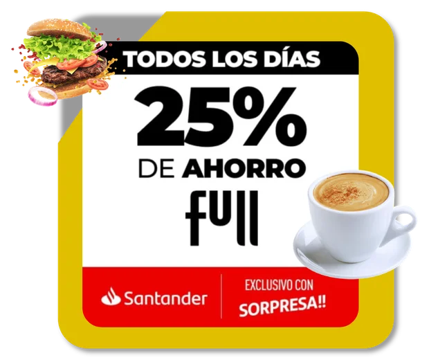 25% Santander · EXCLUSIVO CON SORPRESA!! · TODOS LOS DÍAS. TOPE $10.000 MENSUAL