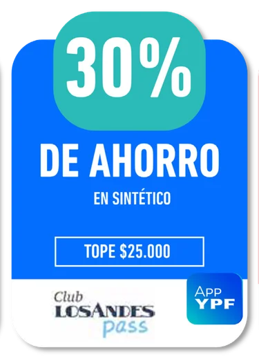 30% Club Los Andes pass · DE AHORRO EN SINTÉTICO · TOPE $25.000