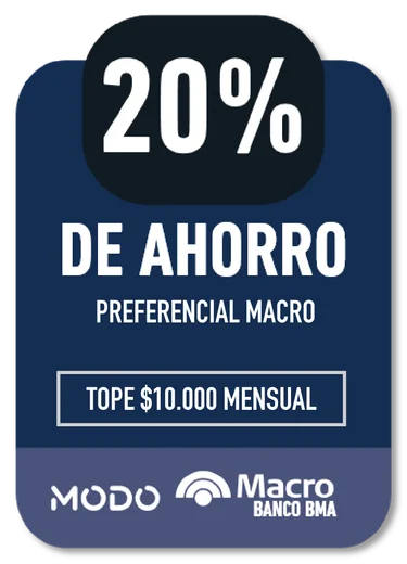 20% MODO / Macro BANCO BMA · DE AHORRO PREFERENCIAL MACRO · TOPE $10.000 MENSUAL