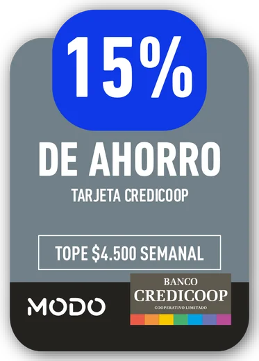 15% MODO / Banco Credicoop · DE AHORRO TARJETA CREDICOOP · TOPE $4.500 SEMANAL