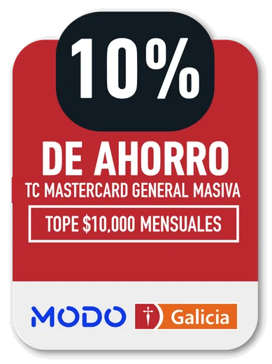 10% MODO / Galicia · TC MASTERCARD GENERAL MASIVA · TOPE $10,000 MENSUALES