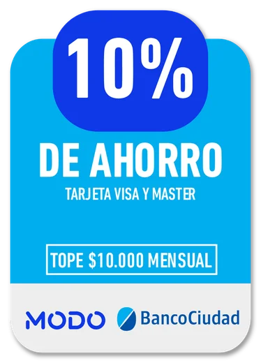 10% MODO / BancoCiudad · DE AHORRO TARJETA VISA Y MASTER · TOPE $10.000 MENSUAL